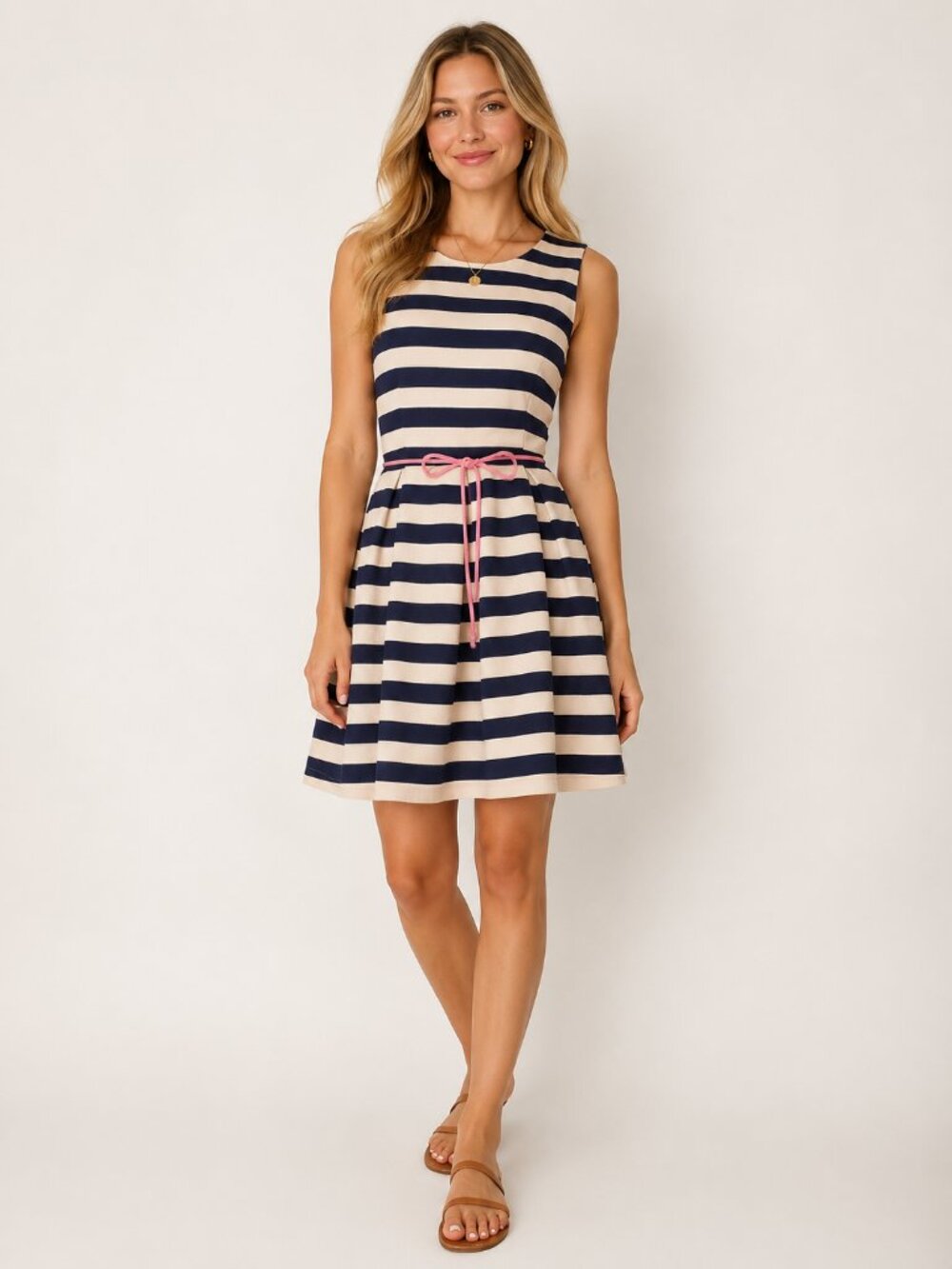 3/$27 Navy and Cream Striped Dress